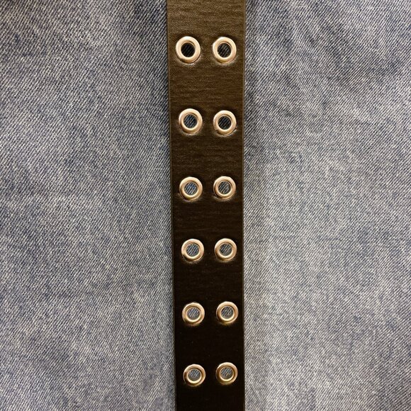 Leather belt black NEW large size 38-40 double grommet belt - Picture 6 of 7